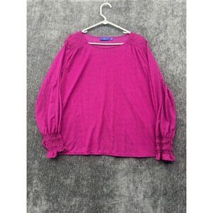 Apt. 9 Top Womens XXL Magenta Pink Micro Dot Smocked Shoulder Classic Round Neck
